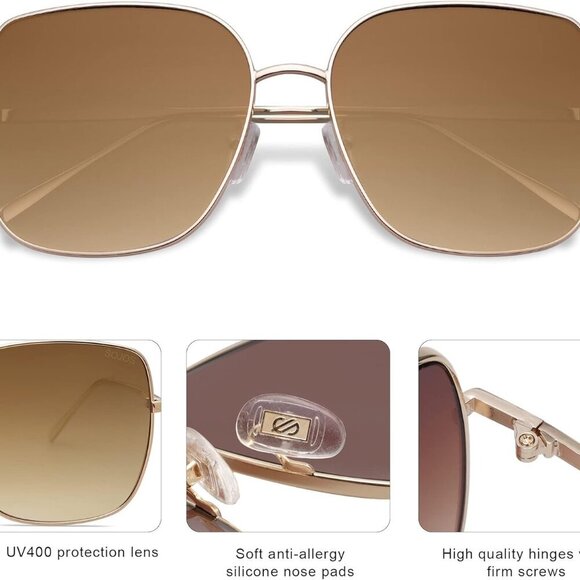 Trendy Oversized Square Metal Frame Sunglasses for Women Men Retro Big Flat Lens - Picture 4 of 5